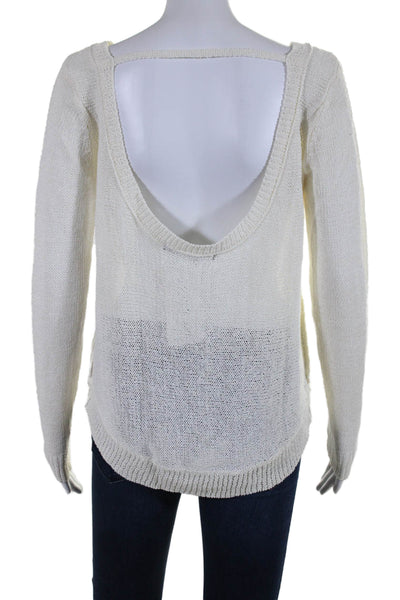 360 Sweater Womens Linen Blend Low Back Pullover Sweater Top Cream Size S