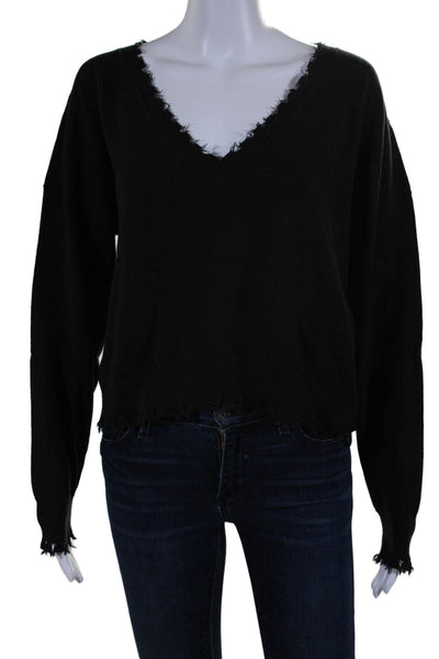 Nation LTD Womens Cotton Blend Knit V-Neck Pullover Sweater Top Black Size XS