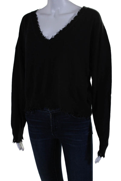 Nation LTD Womens Cotton Blend Knit V-Neck Pullover Sweater Top Black Size XS