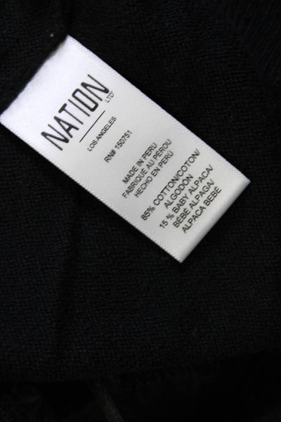 Nation LTD Womens Cotton Blend Knit V-Neck Pullover Sweater Top Black Size XS