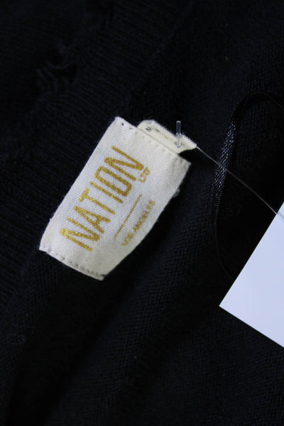 Nation LTD Womens Cotton Blend Knit V-Neck Pullover Sweater Top Black Size XS