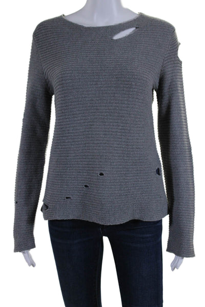 RtA Womens Cotton Knit Distressed Long Sleeve Pullover Sweater Top Gray Size XS