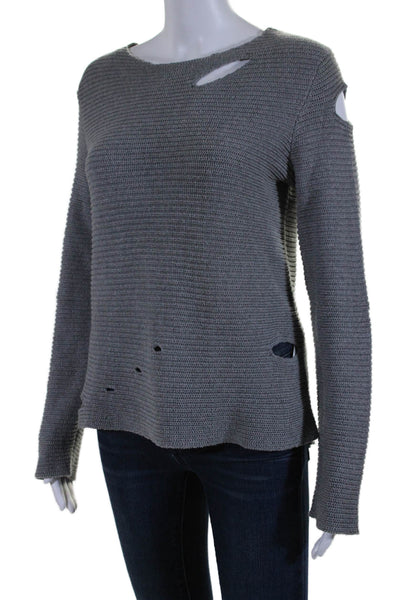 RtA Womens Cotton Knit Distressed Long Sleeve Pullover Sweater Top Gray Size XS