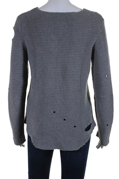 RtA Womens Cotton Knit Distressed Long Sleeve Pullover Sweater Top Gray Size XS