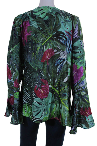 Aum-Couture Women's V-Neck Long Sleeves Wrap Floral Blouse Size XS