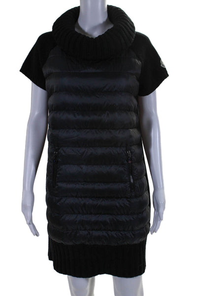 Moncler Womens Short Sleeves Turtleneck Sweater Dress Black Wool Size Large