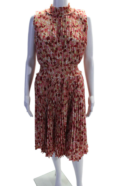 Nanette Nanette Lepore Womens Floral Pleated Smocked Midi Dress Pink Size 10