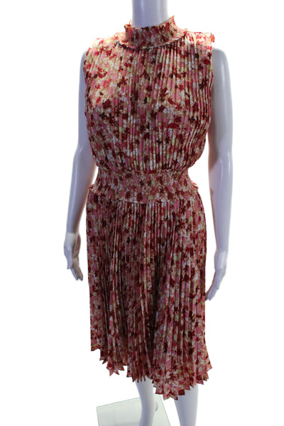 Nanette Nanette Lepore Womens Floral Pleated Smocked Midi Dress Pink Size 10