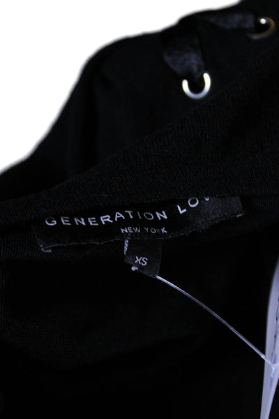 Generation Love Womens Stretch Lace Up Round Neck Long Sleeve Top Black Size XS