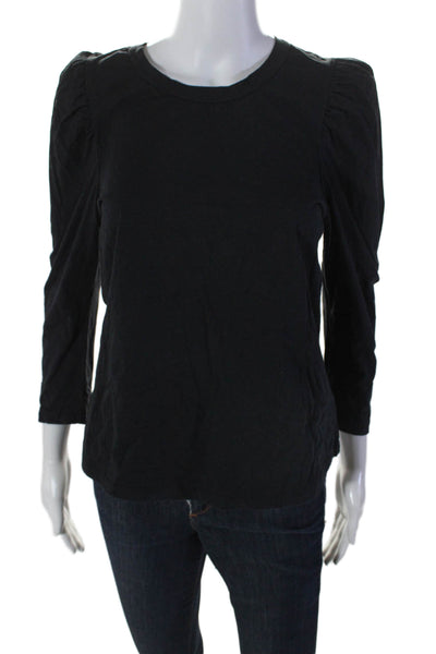 ALC Women's Round Neck Long Sleeves Basic Cotton T-Shirt Black Size M