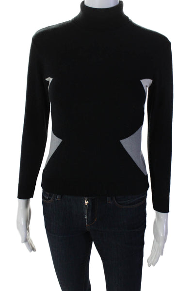 Manuell & Frank Womens Wool Blend Geometric Print Turtleneck Top Black Size 34
