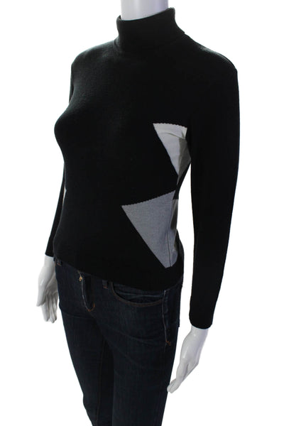 Manuell & Frank Womens Wool Blend Geometric Print Turtleneck Top Black Size 34