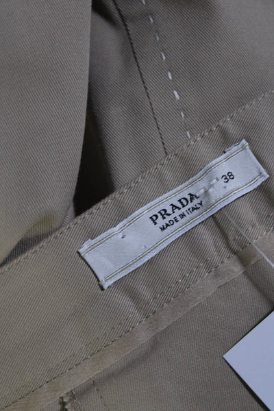 Prada Womens Cotton Khaki Side Zip Pleated Midi A-line Skirt Size 38