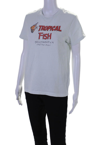 Re/Done Womens Short Sleeve Crew Neck Tropical Fish Tee Shirt Blue Size XS