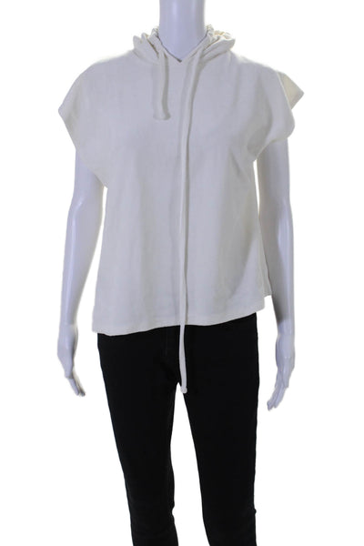 Loulou Studio Womens Short Sleeve Drawstring Hooded Terry Top White Size Small