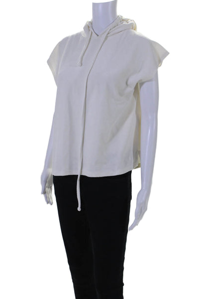 Loulou Studio Womens Short Sleeve Drawstring Hooded Terry Top White Size Small