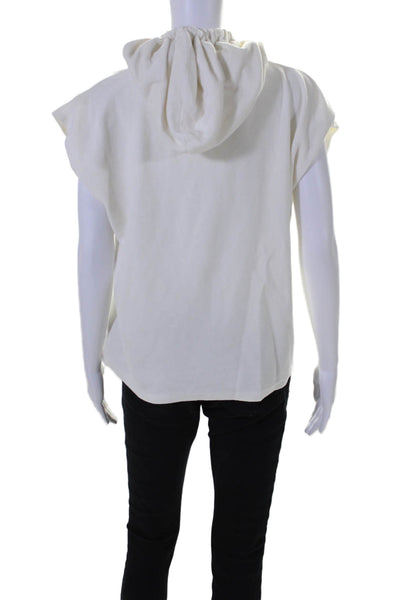 Loulou Studio Womens Short Sleeve Drawstring Hooded Terry Top White Size Small