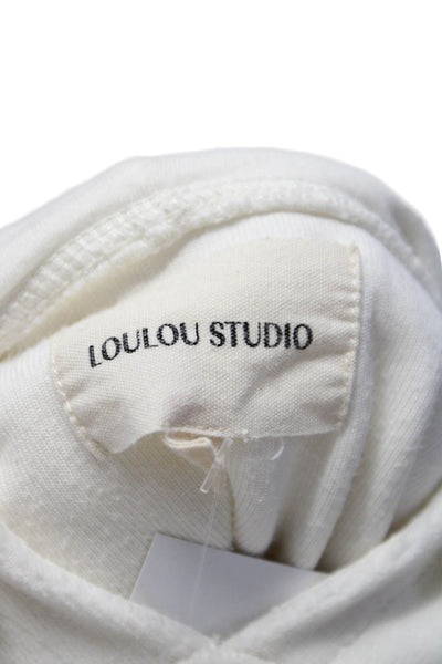 Loulou Studio Womens Short Sleeve Drawstring Hooded Terry Top White Size Small