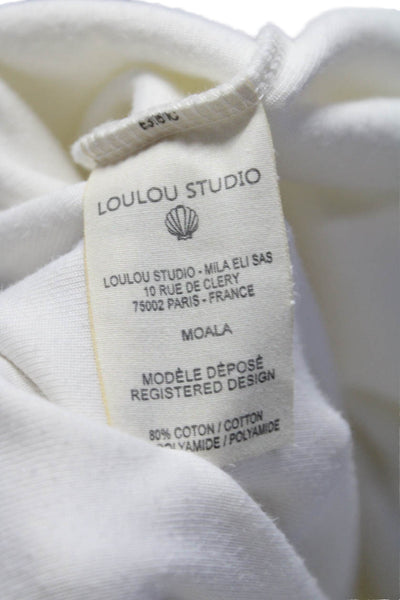 Loulou Studio Womens Short Sleeve Drawstring Hooded Terry Top White Size Small