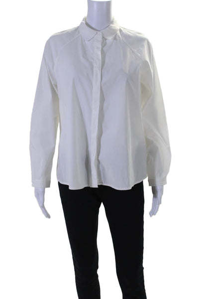 FRNCH Womens Button Front Long Sleeve Collared Shirt White Cotton Size Medium