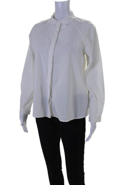 FRNCH Womens Button Front Long Sleeve Collared Shirt White Cotton Size Medium