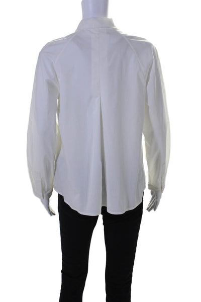 FRNCH Womens Button Front Long Sleeve Collared Shirt White Cotton Size Medium