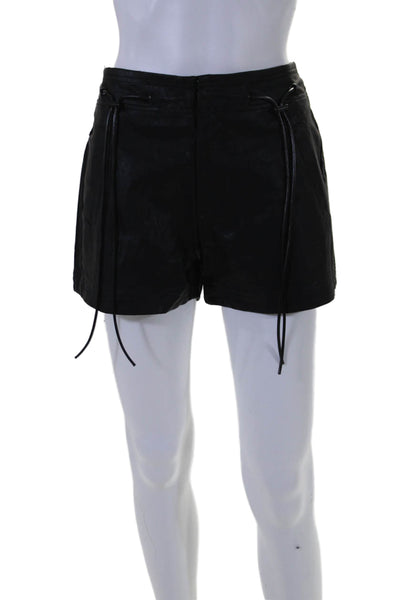 Steele Womens Faux Leather Drawstring High Rise Mini Shorts Black Size S
