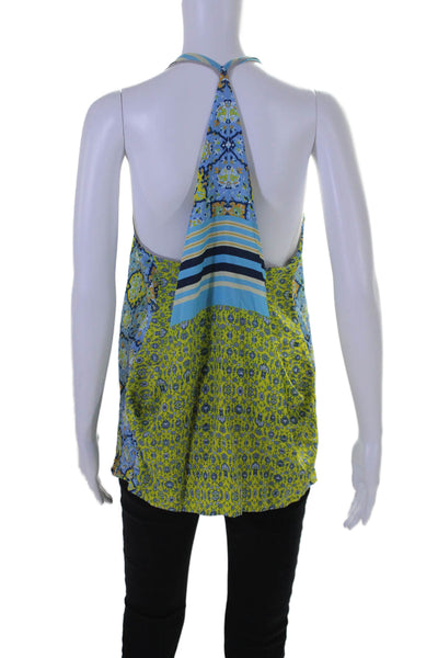 Clover Canyon Womens Halter Neck Floral Striped Sleeveless Blouse Blue Size XS