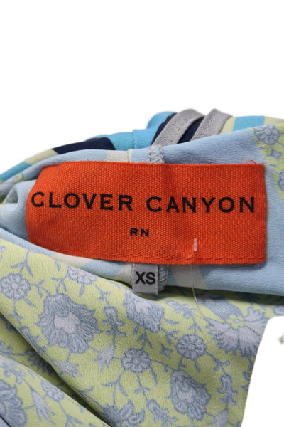 Clover Canyon Womens Halter Neck Floral Striped Sleeveless Blouse Blue Size XS