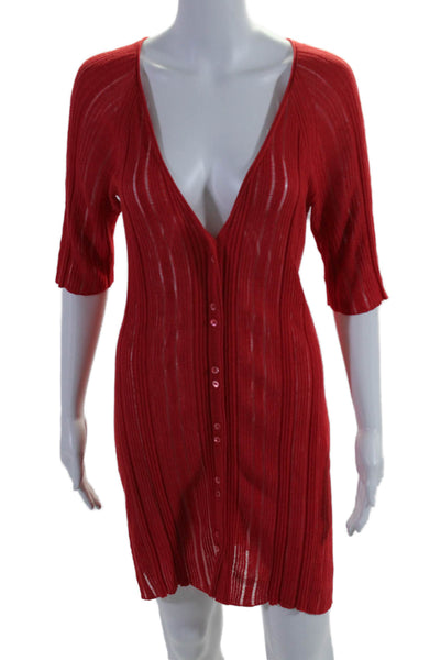 Neiman Marcus Exclusive Womens Silk Button Down Sweater Dress Red Size Small