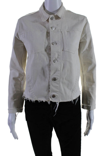 L'Agence Womens Cotton Denim Collared Long Sleeve Button Up Jacket Cream Size S