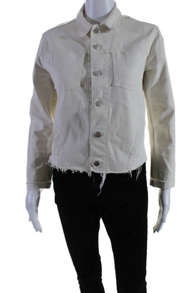 L'Agence Womens Cotton Denim Collared Long Sleeve Button Up Jacket Cream Size S