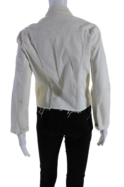 L'Agence Womens Cotton Denim Collared Long Sleeve Button Up Jacket Cream Size S