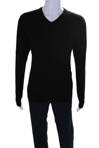 Calvin Klein Mens Long Sleeves Pullover V Neck Sweater Black Wool Size Large