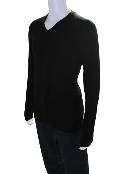 Calvin Klein Mens Long Sleeves Pullover V Neck Sweater Black Wool Size Large