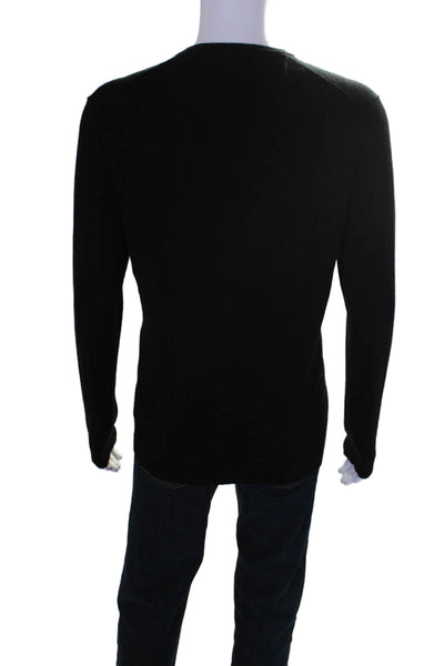 Calvin Klein Mens Long Sleeves Pullover V Neck Sweater Black Wool Size Large