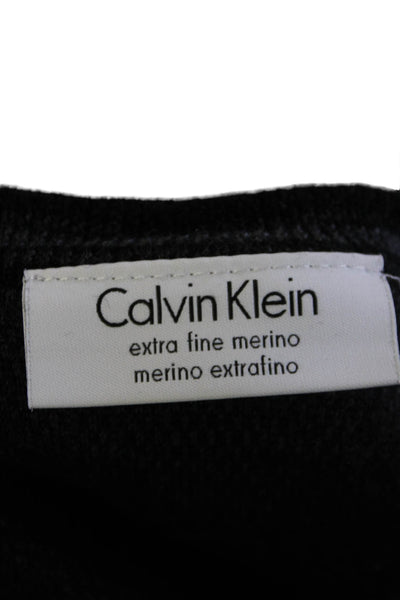 Calvin Klein Mens Long Sleeves Pullover V Neck Sweater Black Wool Size Large