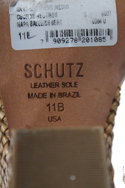 Schutz Womens Brown Leather Braided Strap Ankle Strap Sandals Shoes Size 11B