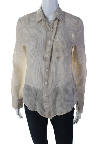 Band Of Outsiders Womens Cotton Blend Beige Polka Dot Button Down Shirt Size 2