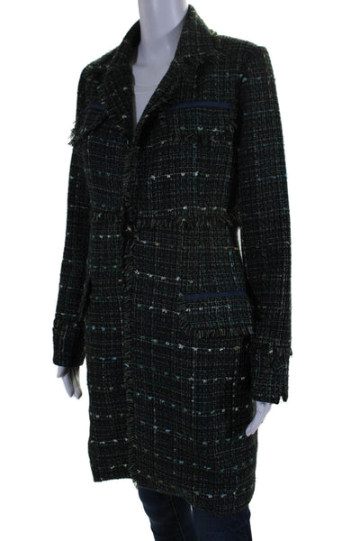 True Meaning Womens Woven Collared Open Front Longline Jacket Green Size M