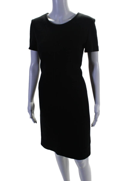 Barneys New York Womens Wool Short Sleeve Lined Sheath Dress Black Size 8