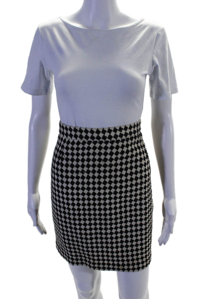 Irene Van Ryb Womens Checkered Knee Length Pencil Skirt White Black Size 42