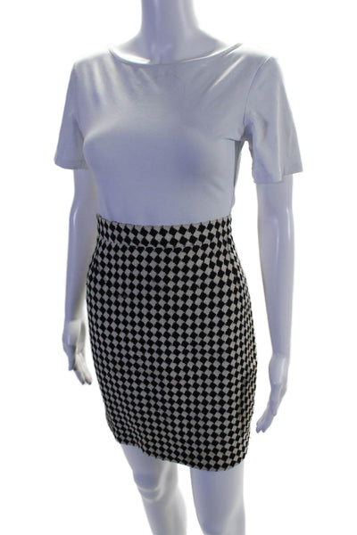 Irene Van Ryb Womens Checkered Knee Length Pencil Skirt White Black Size 42