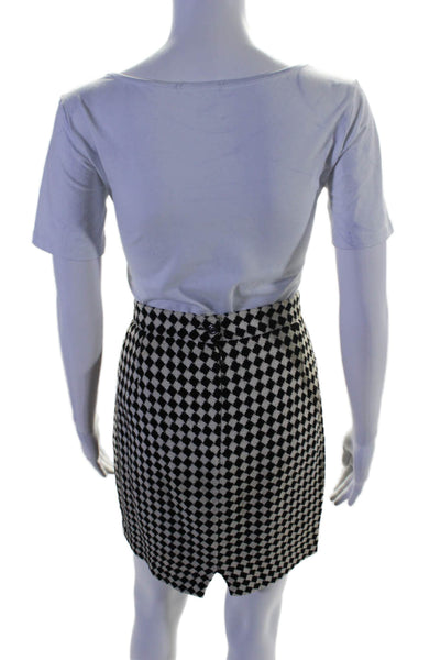 Irene Van Ryb Womens Checkered Knee Length Pencil Skirt White Black Size 42