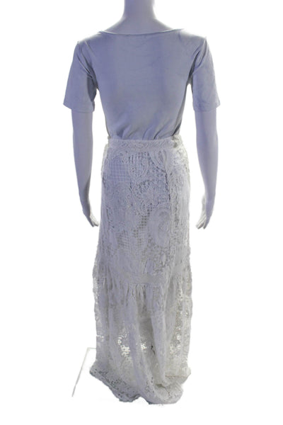 Love Shack Fancy Women's Hook Closure Lined Cotton Lace Maxi Skirt White Size 4