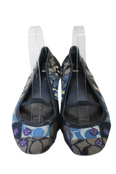 Coach Womens Mixed Print Leather Trim Elasticated Flats Blue Size 8.5