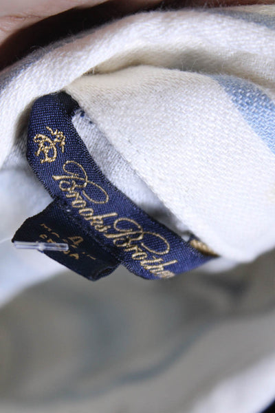 Brooks Brothers Womens Linen Short Sleeve Striped Button Down Shirt Blue Size 4