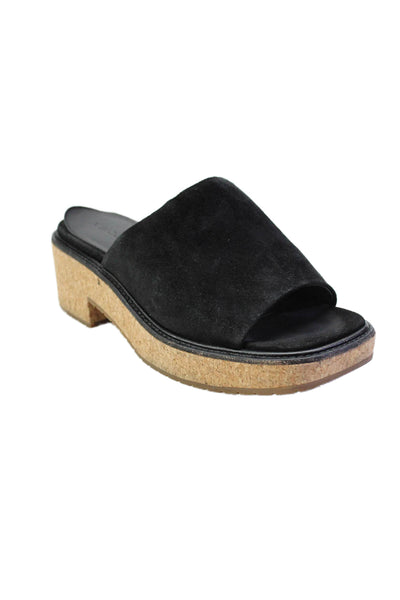 Vince Womens Suede Open Toe Slide On Platform Sandals Black Size 38.5 8.5