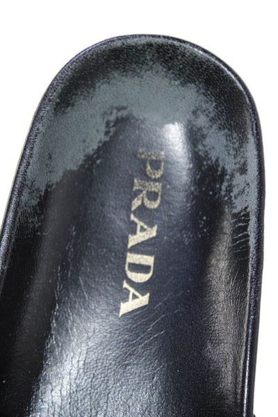 Prada Womens Logo Strap Printed Velvet Slide Sandals Black Red Size 35