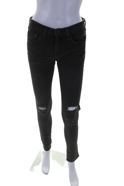 Rag & Bone Womens Cotton Zip Button Distressed Skinny Jeans Black Sz EUR 26